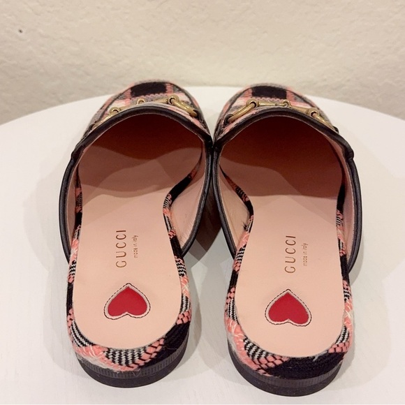 Gucci Princetown Fancy Tweed Check Damier Black Pink Woven Mules NIB Size 36 - Picture 4 of 9